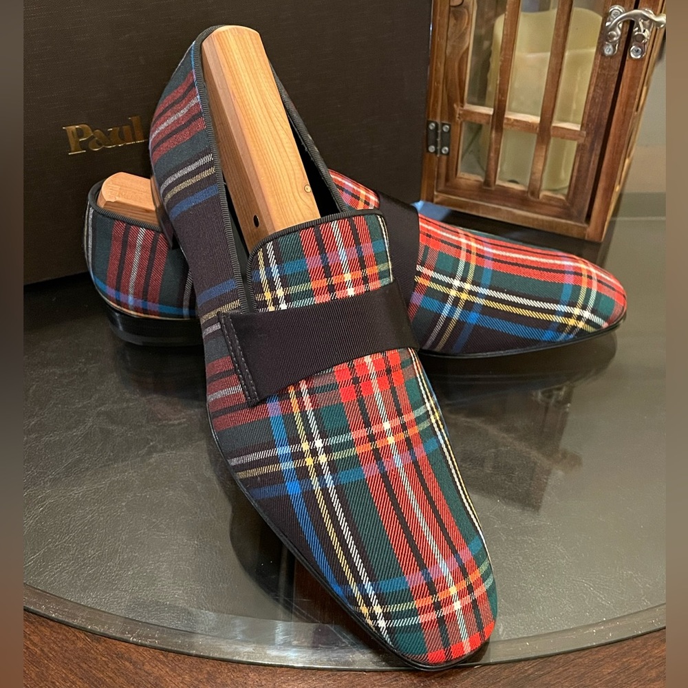 Paul Stuart Gent’s Size 9.5 Tartan Plaid Slippers Shoes Made In Italy New In Box